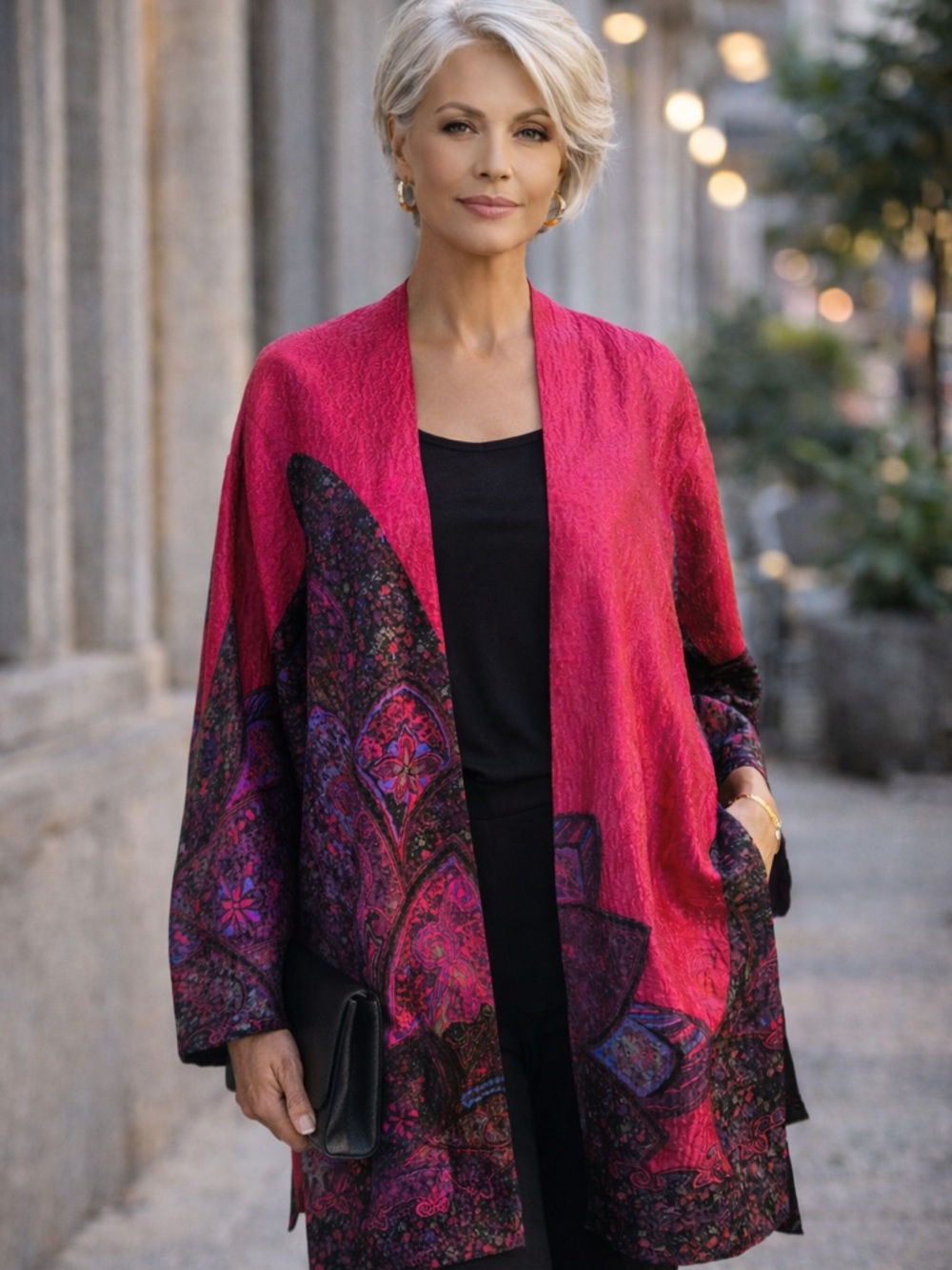 Wearable Art Abstract Elegant Evening Jacket   Statement Boho Pink Black